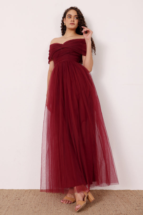 lace & beads Gillian Maxi Dress in Wine