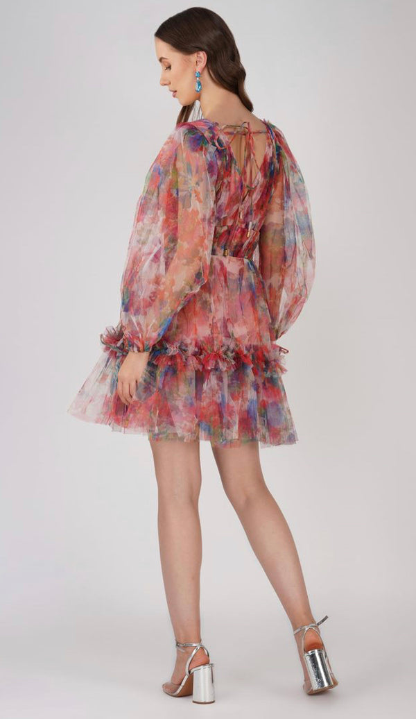 Lace & Beads Gracelyn Mini Dress In Floral Print