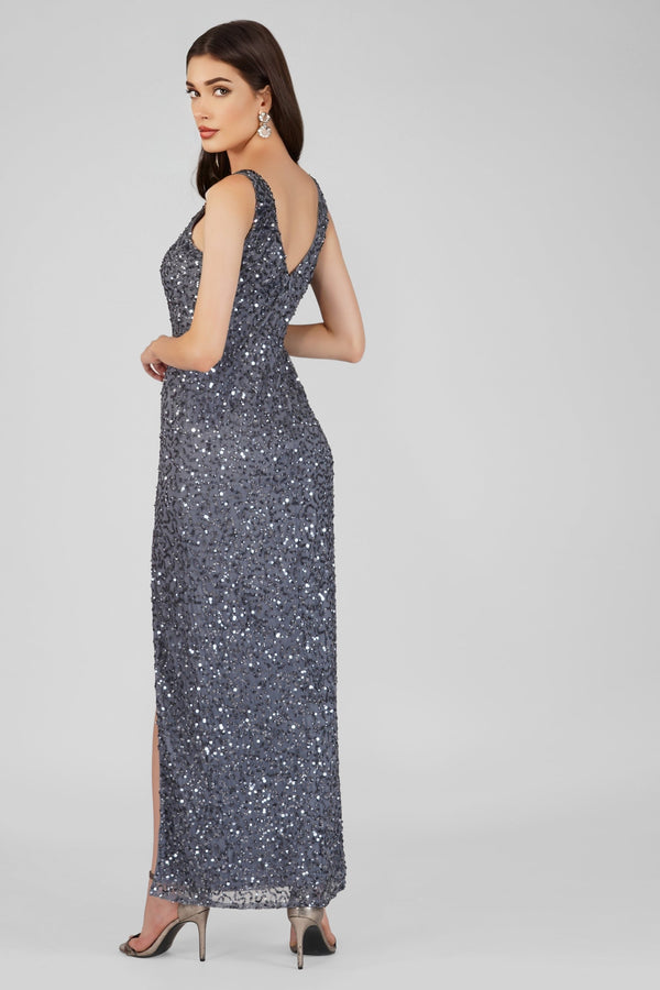 Lace & Beads Greyson Grey Sequin Maxi Dress