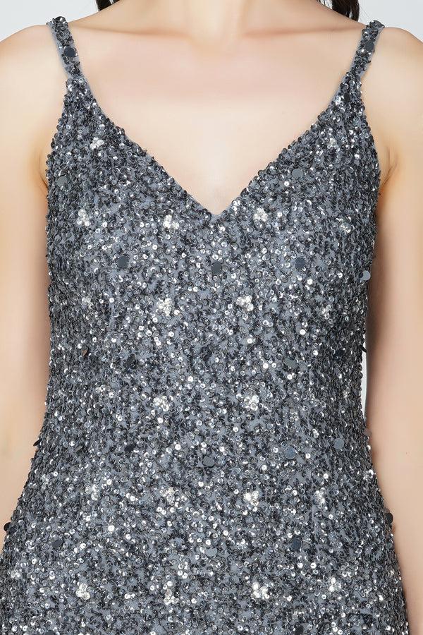Lace & Beads Greyson Grey Sequin Mini Dress