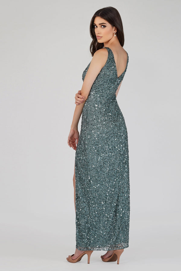 Lace & Beads Greyson Teal Sequin Maxi Dress