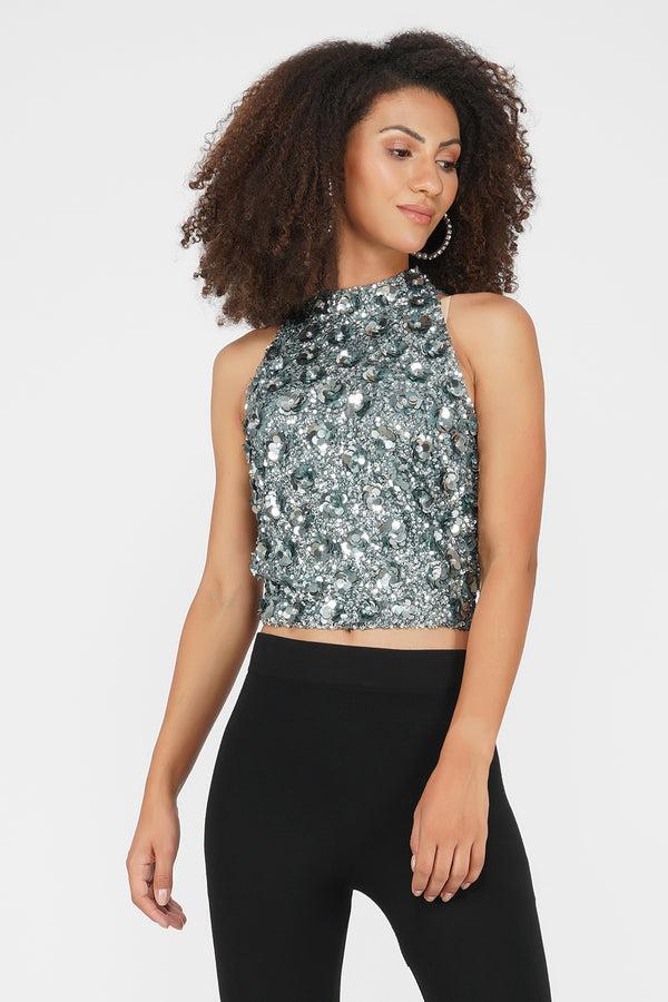 lace & beads Gui Beaded Top in Teal