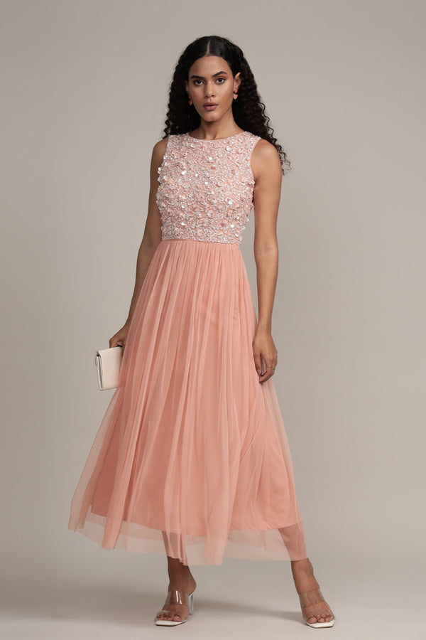 lace & beads Hazel Blush Pink Bridesmaid Dress