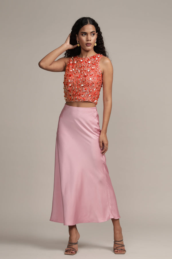 lace & beads Hazel Embellished Top in Coral