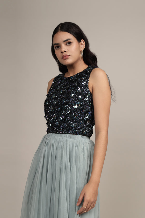 Lace & Beads Hazel Top In Black Iridescent