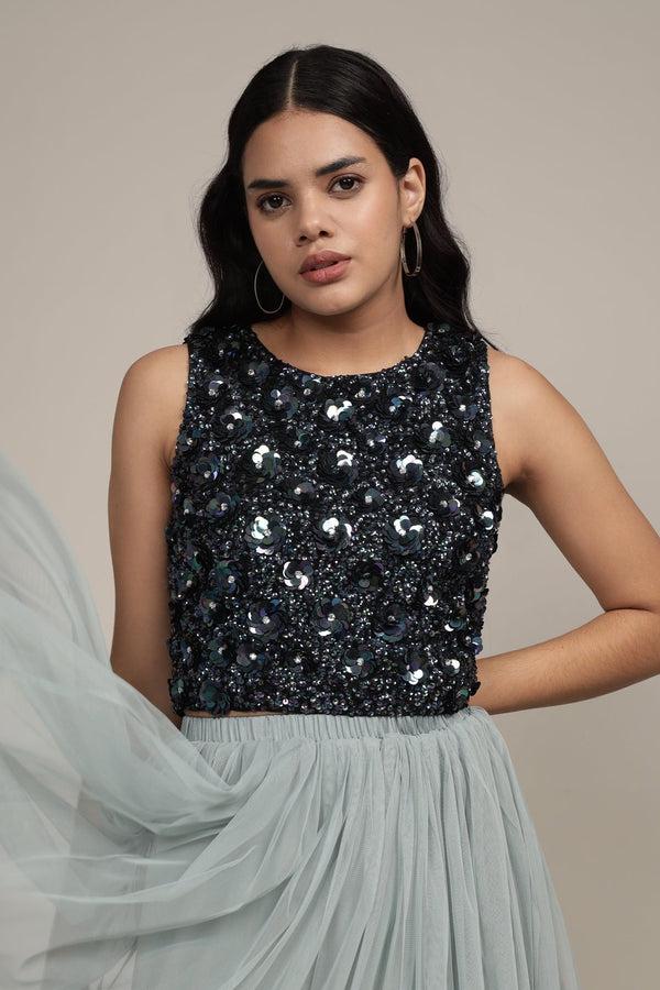 lace & beads Hazel Top in Black Iridescent