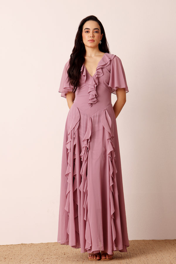 Lace & Beads Hertia Maxi Dress In Dusty Lilac
