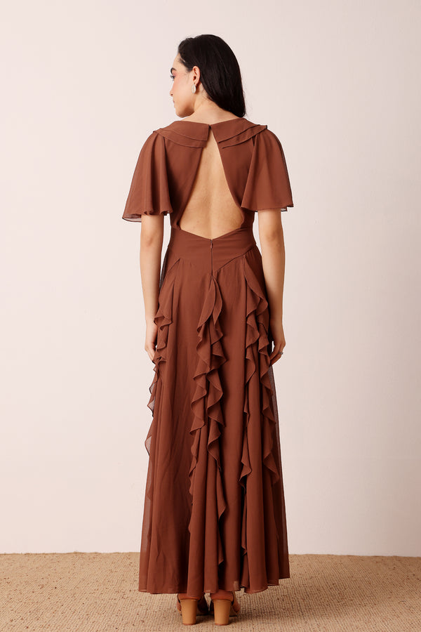 Lace & Beads Hertia Maxi Dress In Mocha Brown