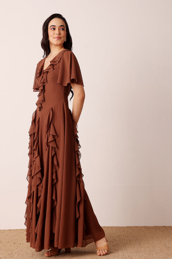Lace & Beads Hertia Maxi Dress In Mocha Brown