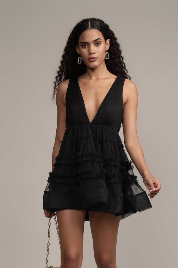 lace & beads Ivy Black Tulle Mini Dress
