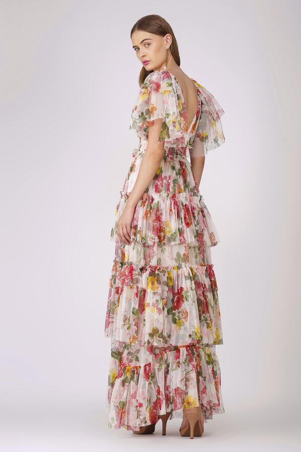 Lace & Beads Jasmine Maxi Dress In Floral Print