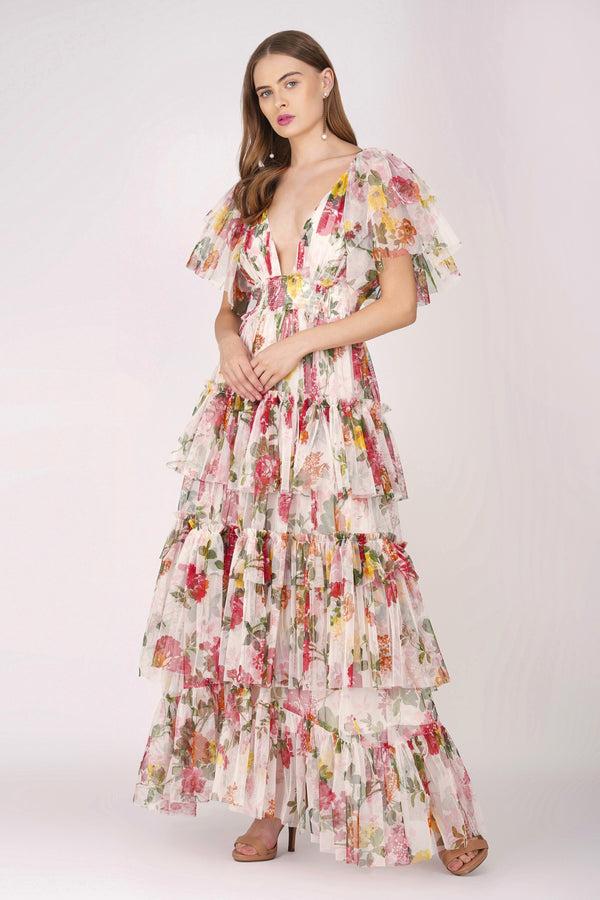lace & beads Jasmine Maxi Dress in Floral Print