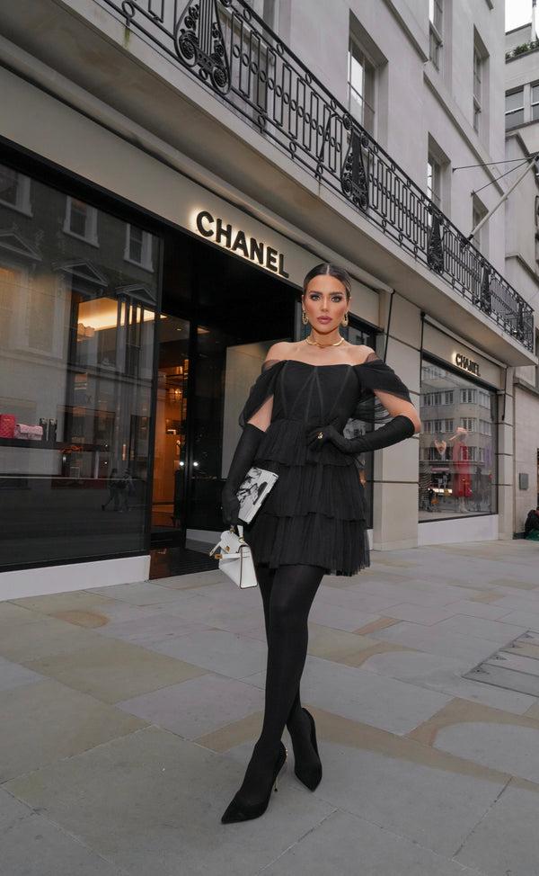 Lace & Beads Jayde Black Tulle Mini Dress