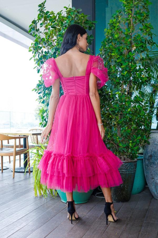 Lace & Beads Jayne Bright Pink Midi Dress