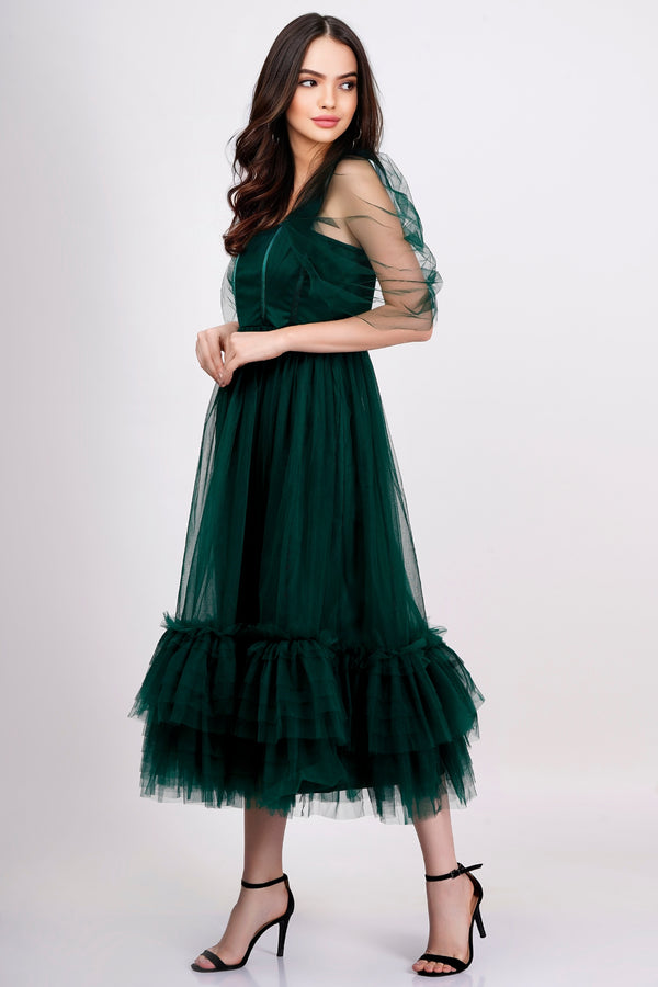 Lace & Beads Jayne Emerald Green Tulle Midi Dress