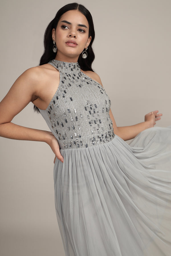 Lace & Beads Jessa Midi Dress In Grey