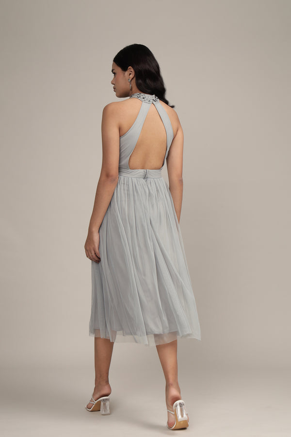 Lace & Beads Jessa Midi Dress In Grey