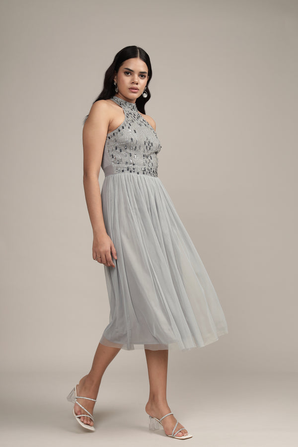 Lace & Beads Jessa Midi Dress In Grey