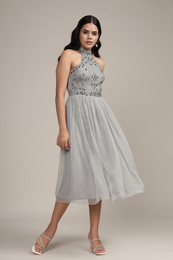 lace & beads Jessa Midi Dress in Grey