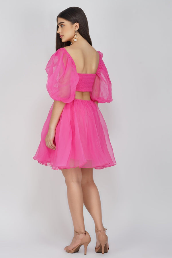 Lace & Beads Katja Bright Pink Puff Sleeve Dress