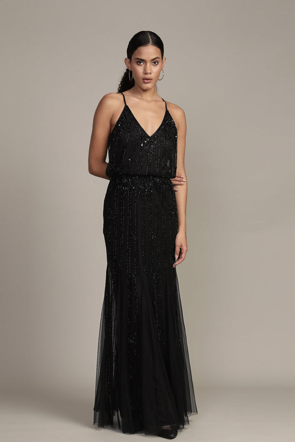 Lace & Beads Keeva Black Beaded Maxi Dress