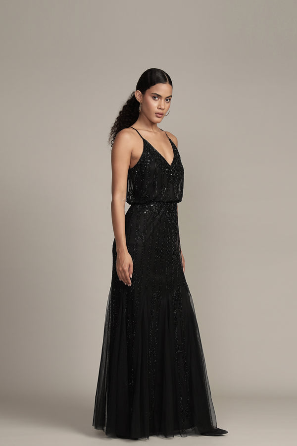 Lace & Beads Keeva Black Beaded Maxi Dress