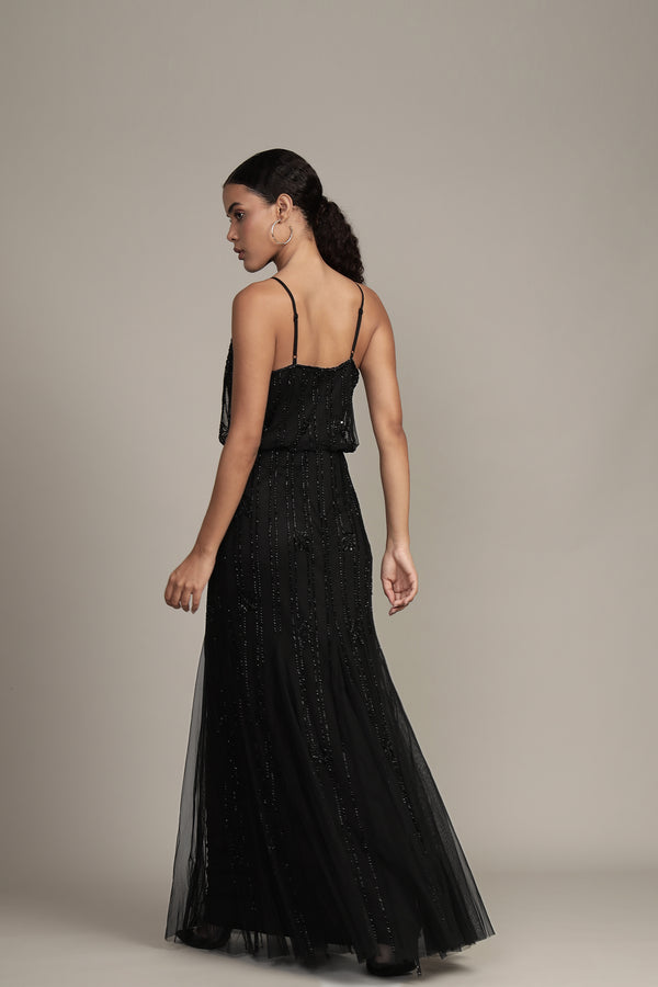 Lace & Beads Keeva Black Beaded Maxi Dress