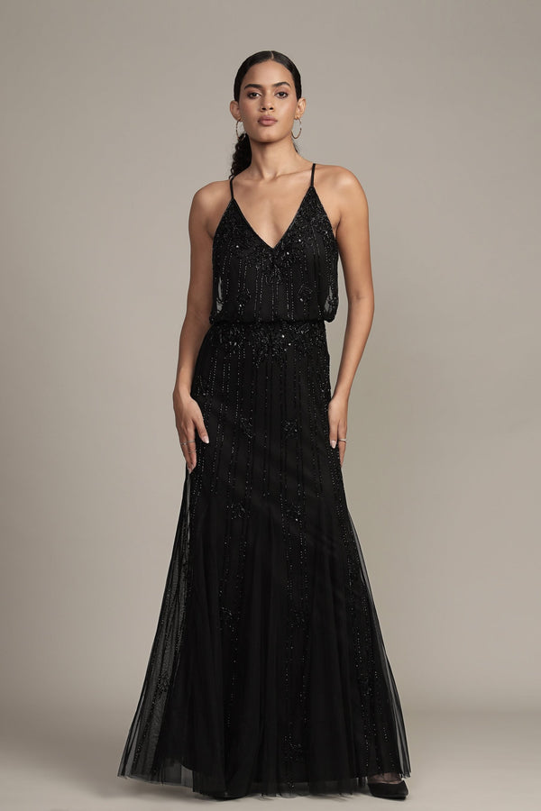 lace & beads Keeva Black Beaded Maxi Dress