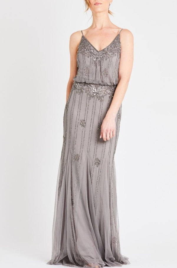 Lace & Beads Keeva Grey Bridesmaid Maxi Dress