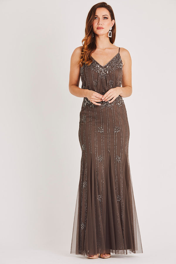 Lace & Beads Keeva Stone Grey Bridesmaid Maxi Dress