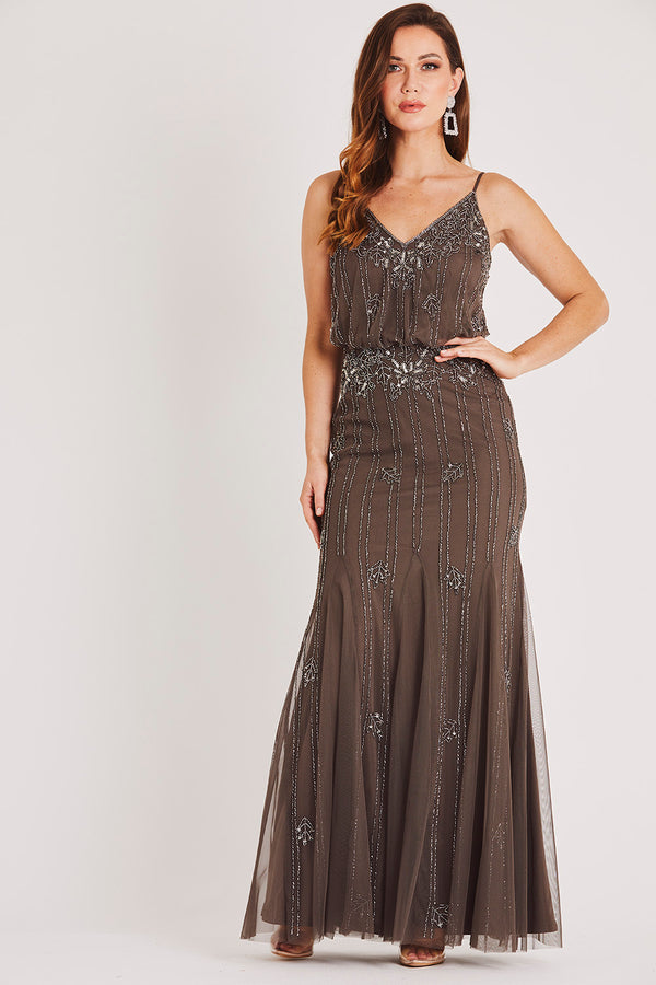 Lace & Beads Keeva Stone Grey Bridesmaid Maxi Dress