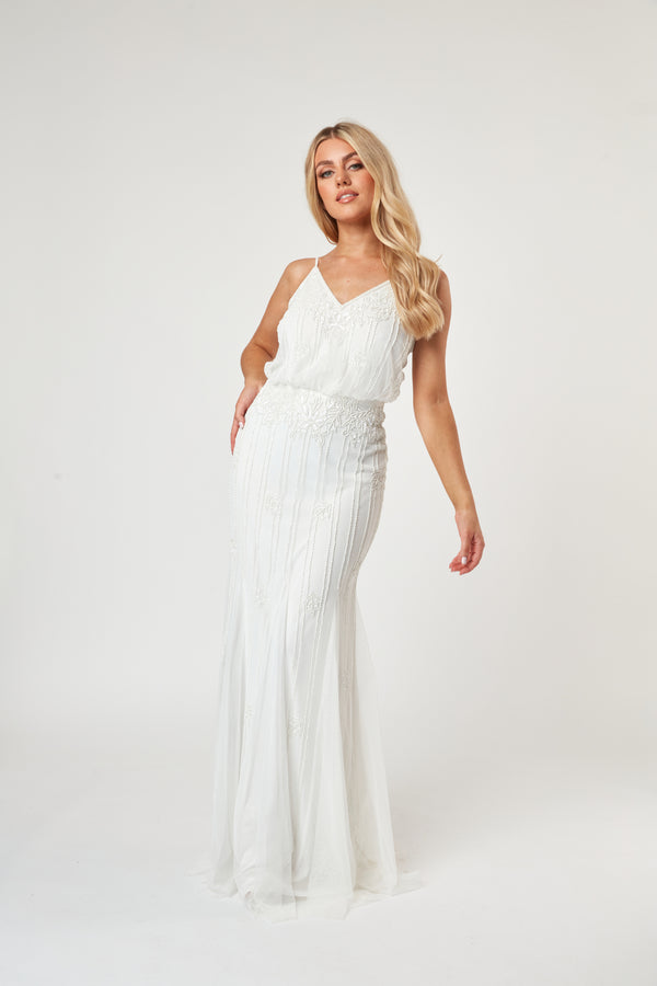 Lace & Beads Keeva Wedding Dress In White