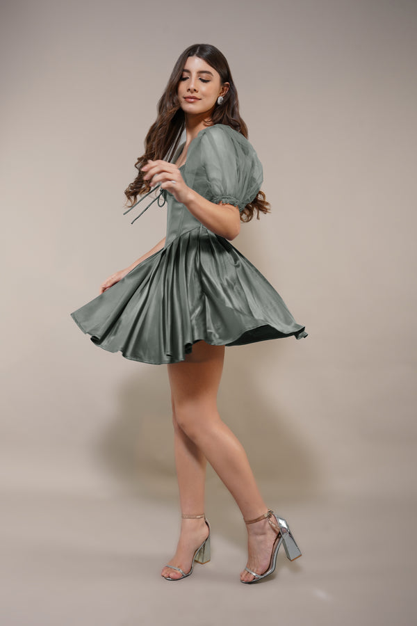 Lace & Beads Keila Mini Dress In Green Grey