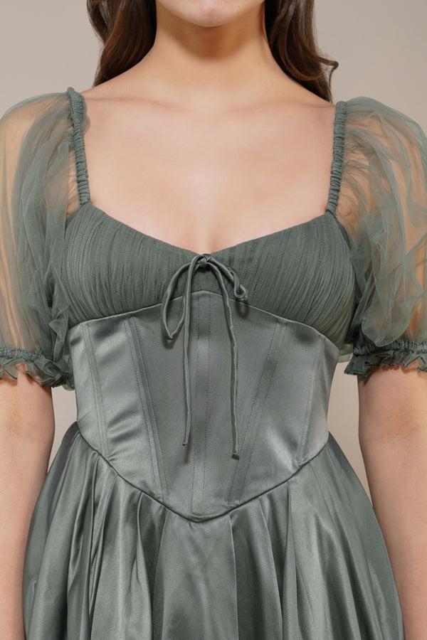 Lace & Beads Keila Mini Dress In Green Grey