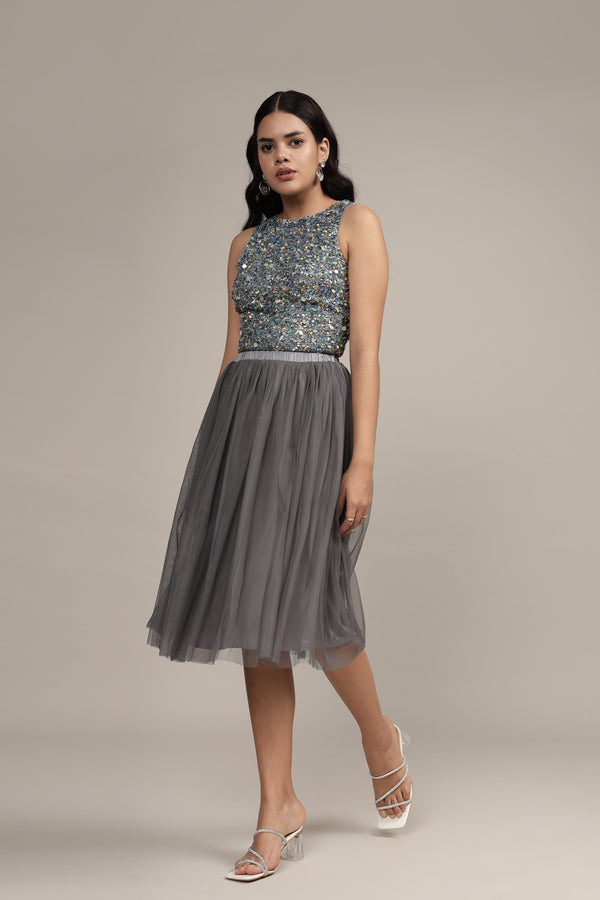 Lace & Beads Kimchi Top In Grey