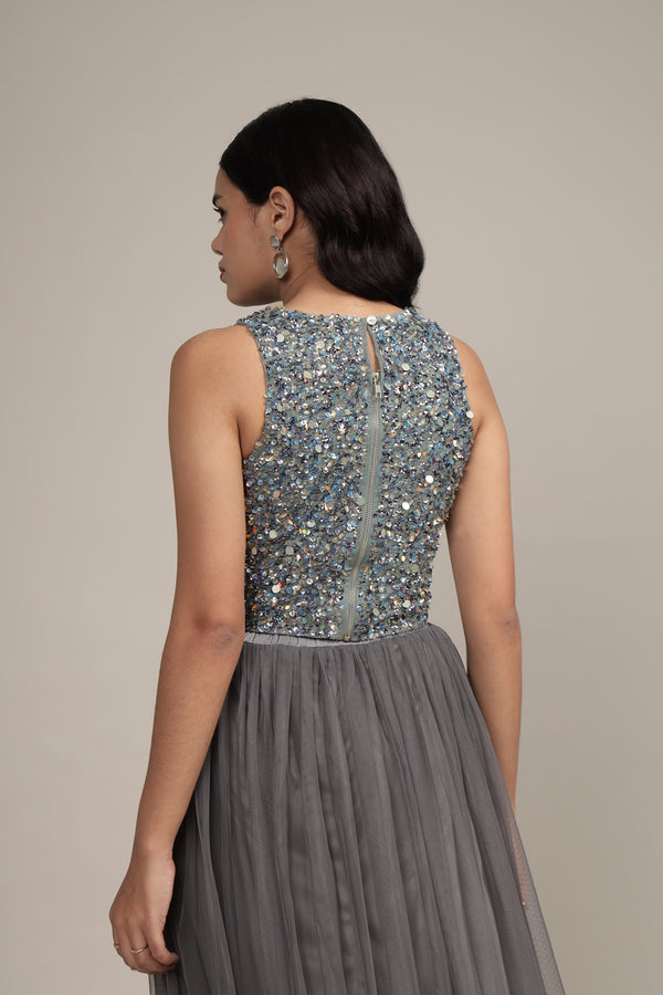 Lace & Beads Kimchi Top In Grey