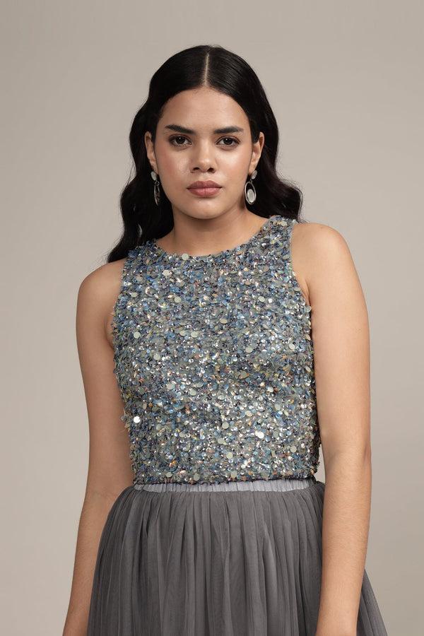 lace & beads Kimchi Top in Grey