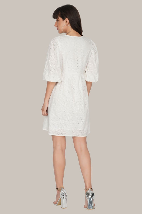 Lace & Beads Kora White Cotton Mini Dress