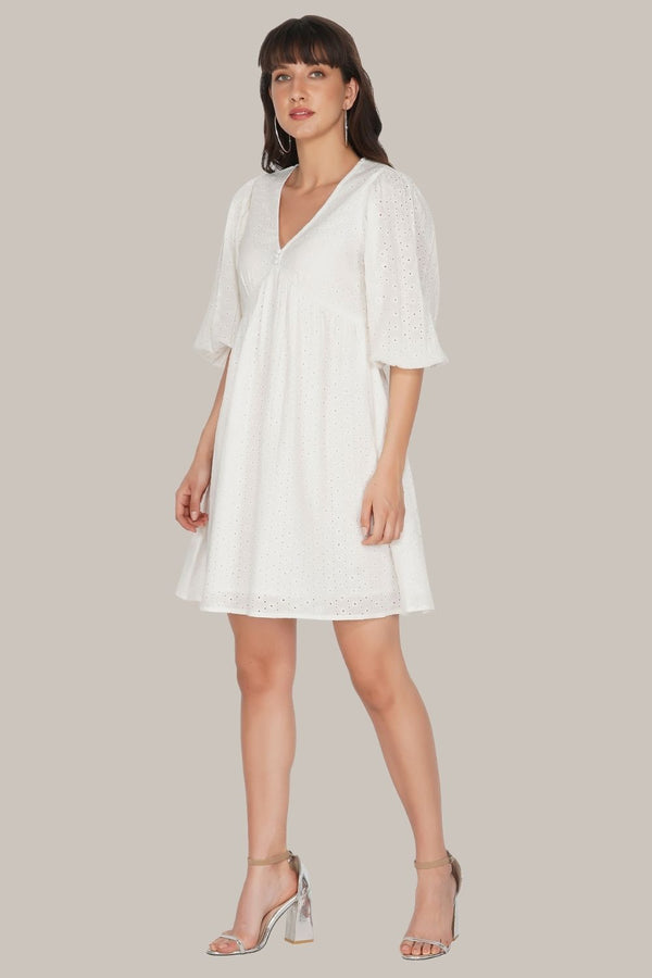 Lace & Beads Kora White Cotton Mini Dress