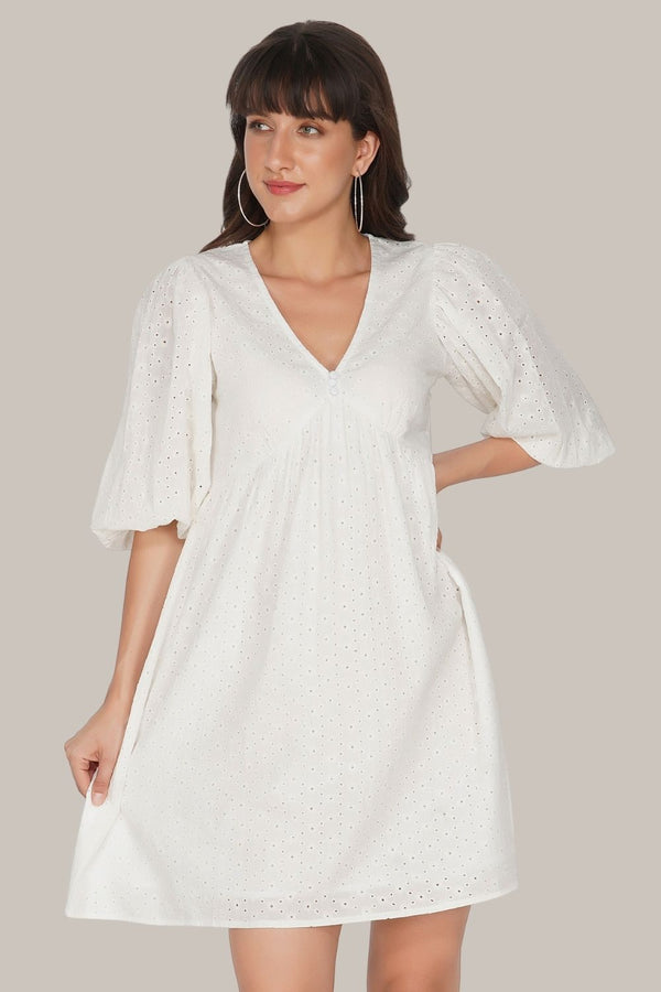 lace & beads Kora White Cotton Mini Dress