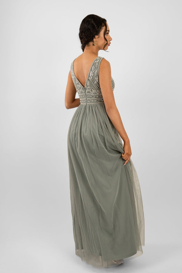 Lace & Beads Kreshma Teal Embellished Maxi Dress