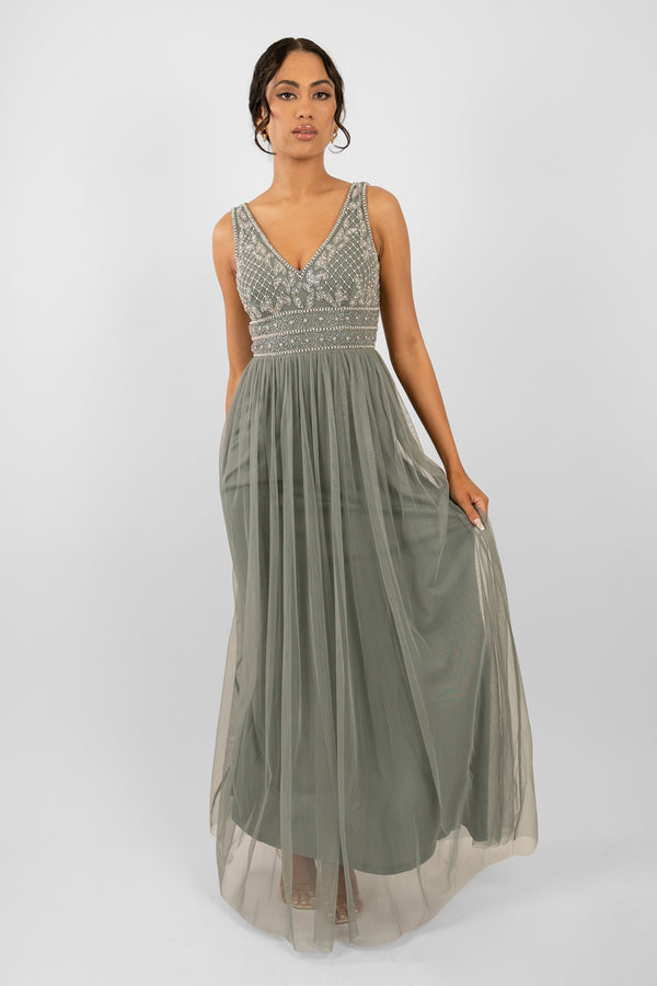 lace & beads Kreshma Teal Embellished Maxi Dress
