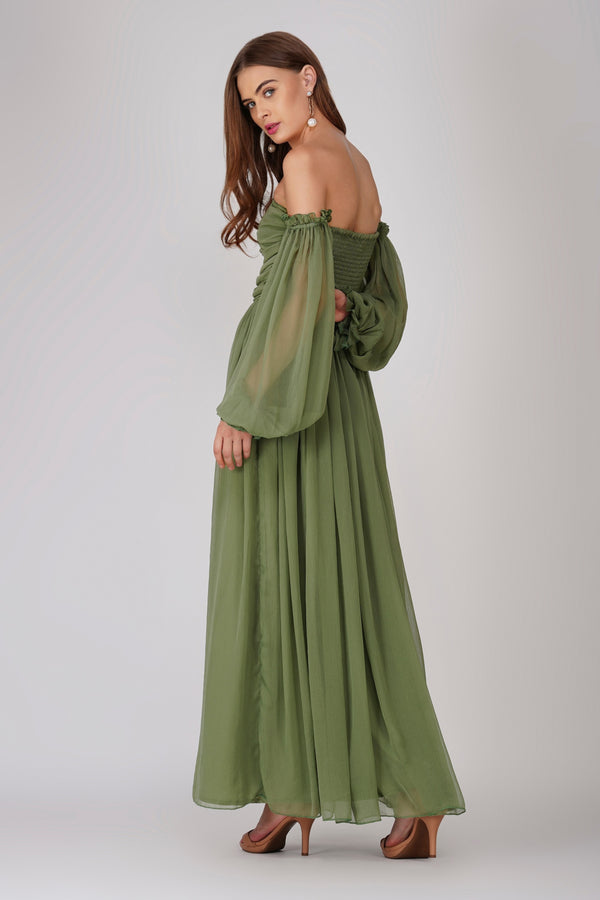 Lace & Beads Lana Chiffon Maxi Dress In Soft Olive