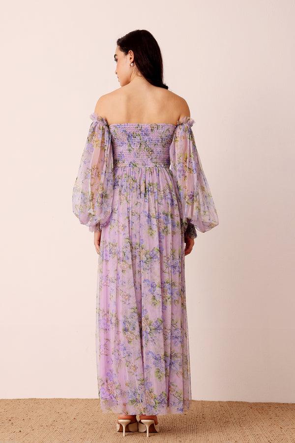 Lace & Beads Lana Lilac Printed Tulle Dress