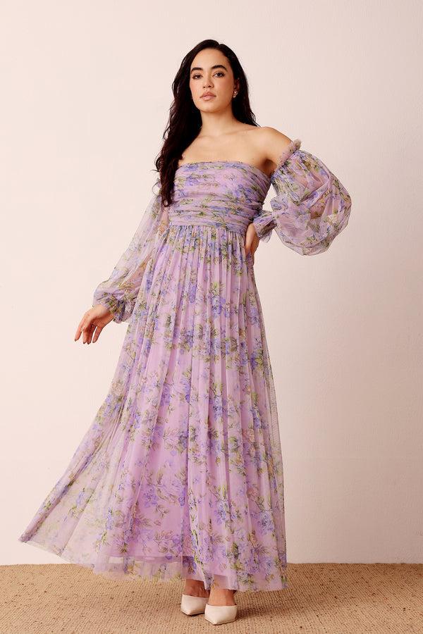 Lace & Beads Lana Lilac Printed Tulle Dress