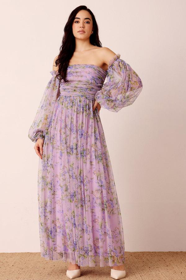 lace & beads Lana Lilac Printed Tulle Dress