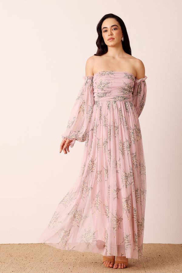 Lace & Beads Lana Maxi Dress In Light Pink Floral