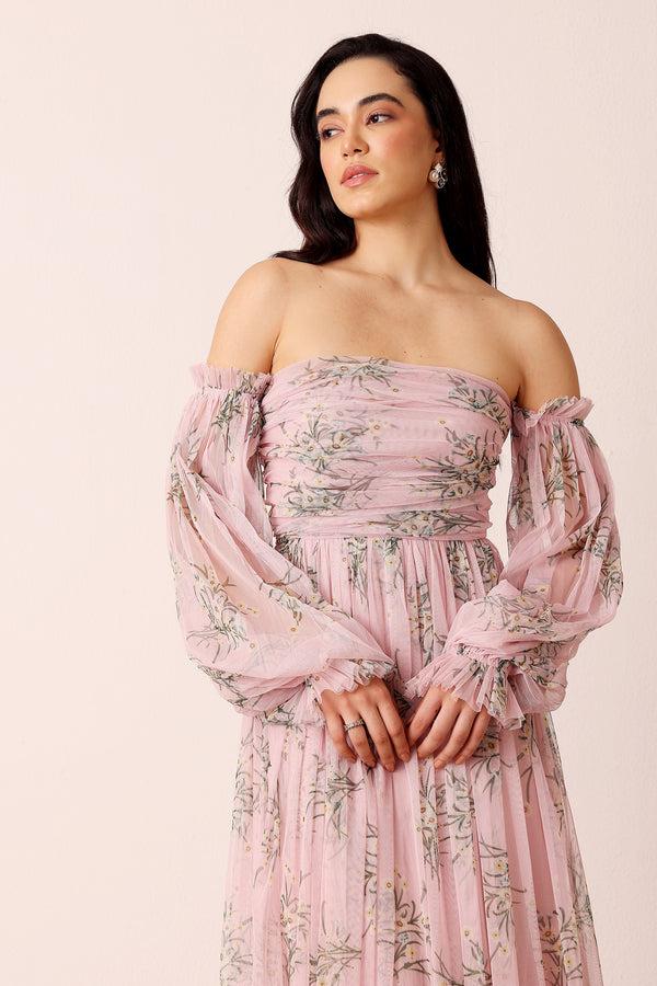 Lace & Beads Lana Maxi Dress In Light Pink Floral