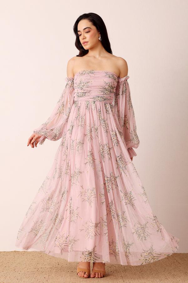 Lace & Beads Lana Maxi Dress In Light Pink Floral