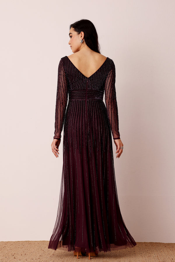 Lace & Beads Laura Embellished Maxi Dress In Berry